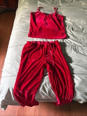 Pajamagram Velvet Red Women's Pajama Set - Camisole  Pants